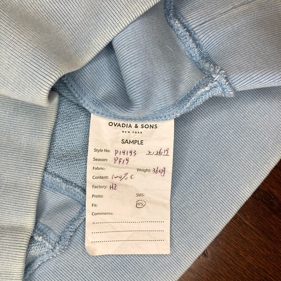 Ovadia & Sons NY Reverse Weave Crewneck Sweatshirt Mens Light Blue RARE Sample - Picture 6 of 6